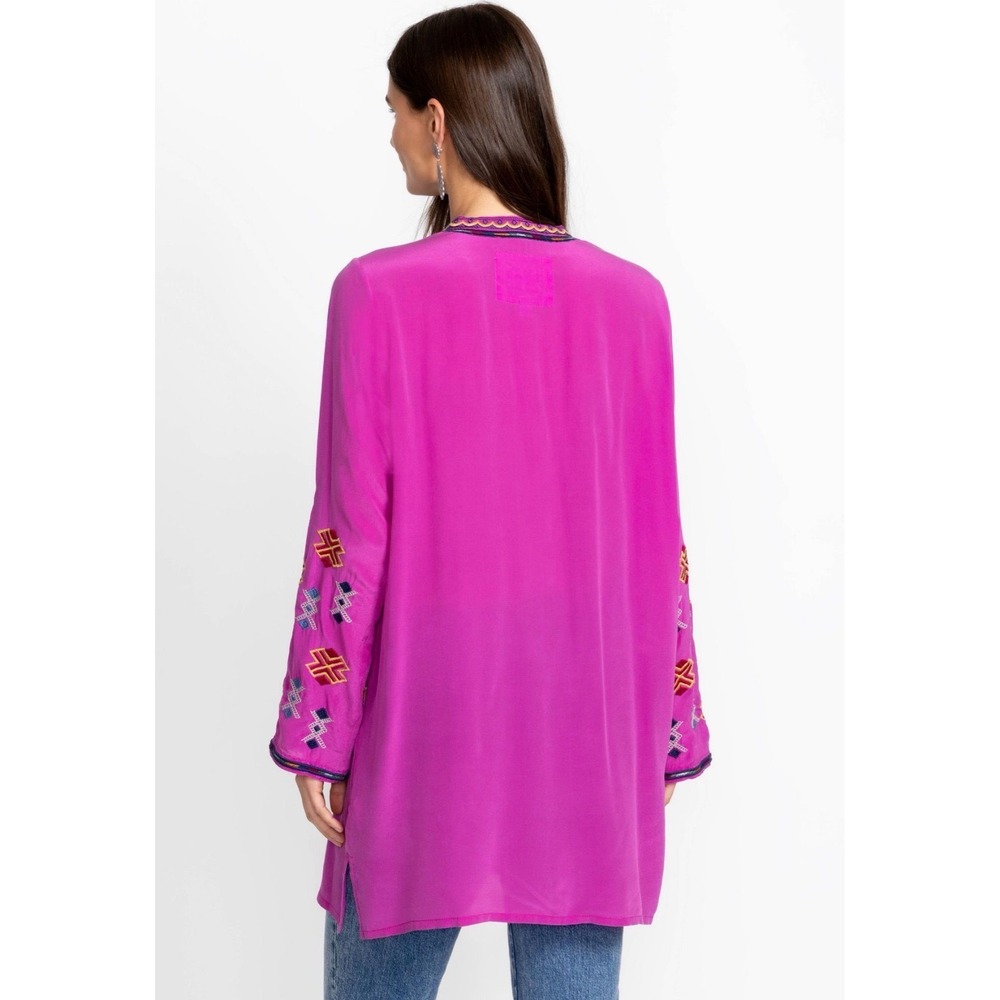 Johnny Was Miraz Tunic 100% Silk Embroidered Boho Long Sleeve S - Picture 3 of 3